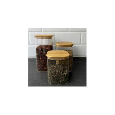 Imagem de Conjunto de 3 Potes de Vidro Herméticos, Tampa Preta, Capacidades 350ml, 490ml e 870ml, Dimensões 12,5cm, 14cm e 17cm, para Organização de Cozinha