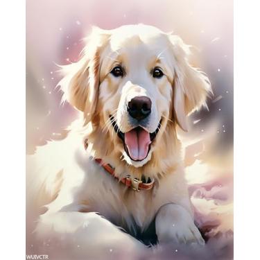 Imagem de WUIVCTR Pintura por número para adultos iniciantes, um recuperador branco fofo, kits de pintura por números em tela, tintas acrílicas de pintura a óleo DIY para decoração de parede de casa (sem