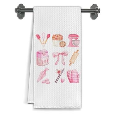 Imagem de Elefeltclave Toalhas de cozinha Coquette com laço rosa, presentes para padeiros, presentes de panificação para mulheres, toalhas de mão decorativas para cozinha, 40 x 61 cm