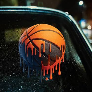 Imagem de Decalque de basquete – Adesivo de vinil de 18 x 18 cm com efeito de tinta pingando – Design esportivo para janela de carro, laptop, parede – à prova d'água e removível