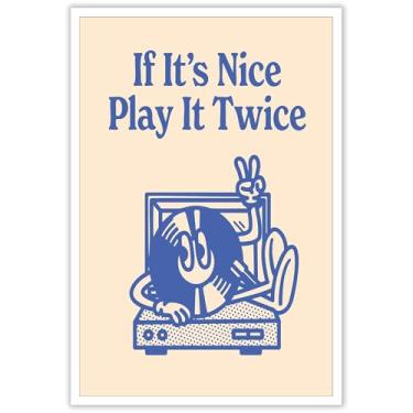 Imagem de Pôster em tela vintage toca-discos engraçados capa de álbum de música dos anos 90 arte de parede moderna If It'S Good Play It duas vezes impressões pintura bonito desenho animado decoração de parede