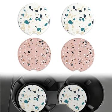 Imagem de 4 peças de porta-copos de cerâmica absorvente para carro, branco e rosa, 6 cm de diâmetro