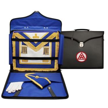 Imagem de MASONS & REENACTMENT HUB Capa de avental Royal Arch – Bordado à mão | Bolsa de imitação de couro para regalia maçônica com alça dura, cadeado e bolso interno - Provincial