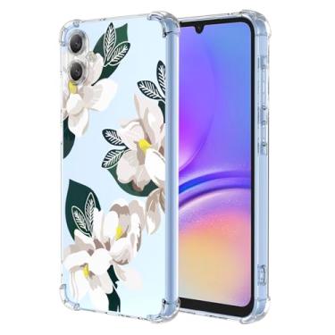 Imagem de WEIOUHR Capa para Galaxy A05 Samsung A05 transparente macio TPU design de flor branca, capa protetora leve à prova de choque resistente a arranhões, para Samsung Galaxy A05 (Magnólia)