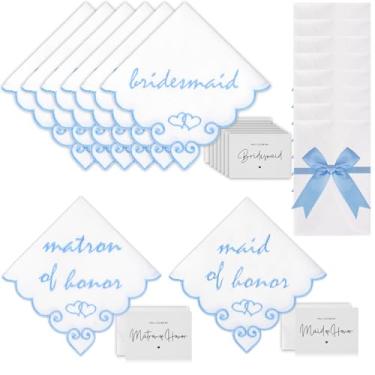 Imagem de jometo ame Conjunto de 8 kits de pedido de dama de honra, lenços bordados com renda recortada e laços de seda, conjunto de presente de matrona/dama de honra