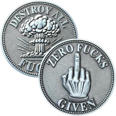 Imagem de Zero Fxcks Given Coin, Funny Challenge Coin 1.57" Zinc Alloy with Protective Case – Middle Finger Pocket Token, Humor Desk Gift