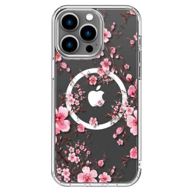 Imagem de ICEDIO Capa para iPhone 13 Pro Max com protetor de tela - compatível com carregamento sem fio, proteção aprimorada da câmera, capa transparente com design floral moderno para mulheres - Flor de