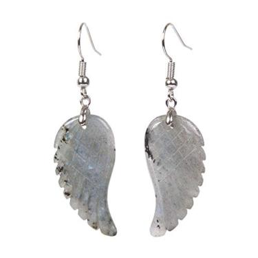 Imagem de Brincos pendentes de asa de anjo feitos à mão Reiki Chakra com pedra preciosa de cristal para cura