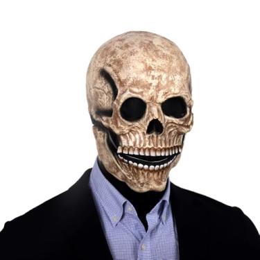 Imagem de Lofytain Máscara realista assustadora de caveira de cabeça inteira de Halloween com mandíbula móvel, ajuste confortável (escuro)
