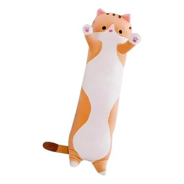 Imagem de Travesseiro de Gato Fofinhos 50/110cm, adorável boneca de pelúcia pet, linda pelúcia desenho de gatinho, almofada macia, brinquedo de abraçar dormir para crianças, meninas, namoradas (110cm laranja)