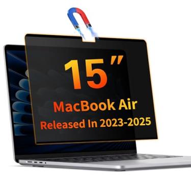 Imagem de Juvraixo Protetor de tela magnético de privacidade para Macbook Air de 15 polegadas (2023-2025, M2 M3 M4) fosco removível privado antirreflexo de luz azul para laptop Mac Air de 15,3 polegadas