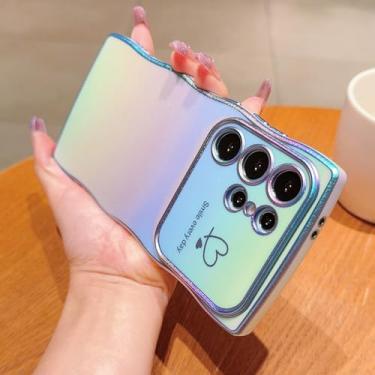 Imagem de Capa de celular com glitter laser ondulado e coração para Samsung S25 S24 S23 Ultra FE S22 Plus, capa traseira colorida da moda, azul, para Galaxy S22