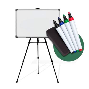 Imagem de Quadro Branco 100x70cm com Cavalete Tripé Suporte para Tela de Pintura e Lousas + 4 Canetas 1 Apagador