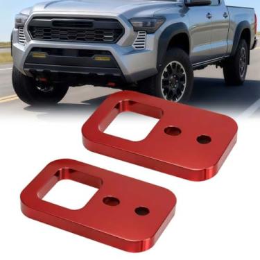 Imagem de Moroayop 2 ganchos de reboque dianteiros para Tacoma 2024-2026, 4Runner 2025-2026 e Land Cruiser LC250, alumínio aeroespacial de alta resistência, pontos de recuperação T6061 anodizado vermelho