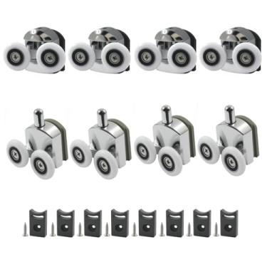 Imagem de Litoexpe 8 peças de substituição de rolos curvados para porta de chuveiro, rodas de liga de alumínio de 23 mm com bloco e parafusos anticolisão, polias deslizantes para vidro de 4 a 6 mm de espessura