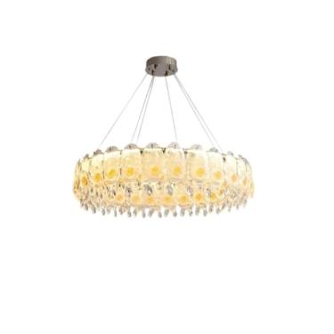 Imagem de Luminária pendente de cristal francês luxuosa em formato de rosa - Design grandioso, aconchegante e romântico para sala de estar (luminária principal), quarto e sala de jantar (tipo C-60 cm)