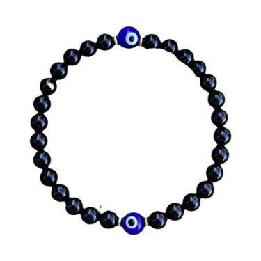 Imagem de Pulseira De Olho Grego De Turmalina Negra Cristal De Cura Alívio Do Es