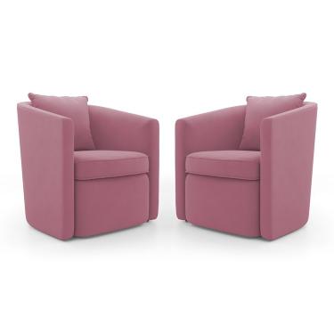 Imagem de Kit 02 Poltronas Decorativas Sala De Estar Aimê Suede Rosa - Desk Design