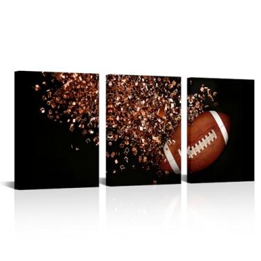 Imagem de iLOOKLiKE 3 peças de arte de parede de rugby ginásio futebol americano imagens de treino em tela para meninos crianças quarto homem caverna escritório pronto para pendurar 30,5 x 40,6 cm cada