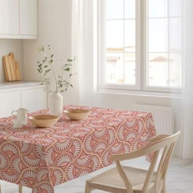 Imagem de TaoziDecor Toalha de mesa floral vintage, design de flor de maçã, capa de mesa de jantar azul e rosa, decoração de cozinha rústica, estilo fazenda (margarida rosa, 139 x 182 cm)