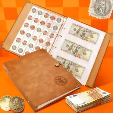 Imagem de Porta Moedas Colecionador, Coin Organizer, Organizador de Coleção de Moedas, Caixa de Armazenamento de Fichário de Álbum de Moedas, Capacidade para 240 notas + 150 moedas