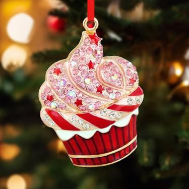 Imagem de Enfeites de cupcake para árvore de Natal - enfeites de sobremesa de metal para mulheres e crianças - presentes de festa de cupcake vermelho, decorações de árvore de Natal