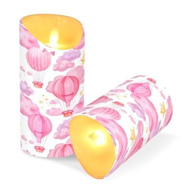 Imagem de Blueangle Pacote com 2 balões de ar quente velas sem chama com controle remoto e temporizador, velas LED cintilantes (7,6 cm x 15 cm) para decoração de casa, casamento, acampamento (33)