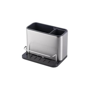 Imagem de Organizador de Pia com Suporte para Esponja, Aço Inox e Plástico, 16x13x18cm, Sistema de Drenagem, Cor Inox, 315g