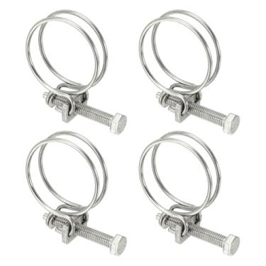 Imagem de HARFINGTON 4 peças de clipes de mangueira de fio duplo 34-38 mm 304 braçadeiras de tubo de fio ajustáveis de aço inoxidável 304 com parafuso M6 prendedor de junta de encanamento para lagoa de piscina