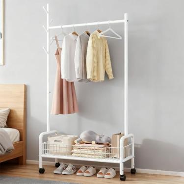 Imagem de Pleatopia Arara de roupas com prateleiras de armazenamento, suporte de roupas resistente com rodas para quarto, sala de estar, organização de lavanderia