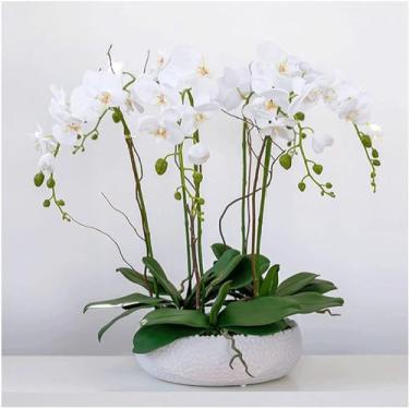 Imagem de YYBOES Orquídea artificial de seda 3/5/6 flores orquídea borboleta artificial em vaso com vaso flor artificial grande floral falso