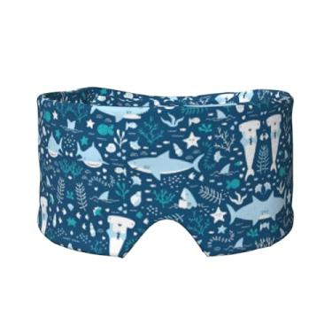Imagem de Linda máscara para dormir com estampa de peixe azul para olhos e orelhas, respirável, ajustável, blecaute, venda, confortável