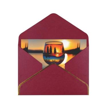 Imagem de Pôr do sol Cartões com impressão de taça de vinho para todas as ocasiões, convites de festa de aniversário de casamento, 12,7 x 15,2 cm