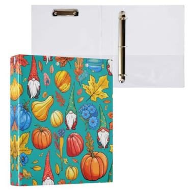 Imagem de STAYTOP Organizador de fichário redondo de gnomo e abóboras de Ação de Graças, fichário de 3 anéis com prancheta (carta A4), fichário fofo para material de escritório escolar