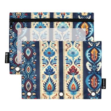 Imagem de CEBUGI 3 bolsas de lápis com zíper e janela transparente, 2 pacotes de estojo para exames de sala de aula (Boho floral)