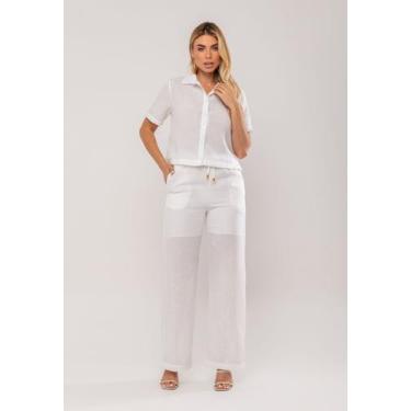 Imagem de Conjunto Camisa Manga Curta e Calça Pantalona Branco Salvatore, M