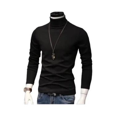 Imagem de Camiseta Térmica Masculina De Inverno Com Gola Alta, Cor Sólida, Quent