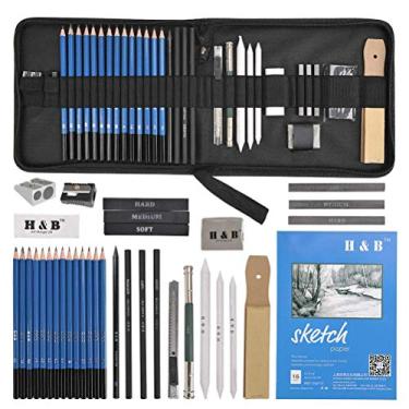 Imagem de Materiais de Arte 35 peças Kit Desenho Profissional Conjunto Lápis com Sacola Armazenamento Papelaria para Artista Kits
