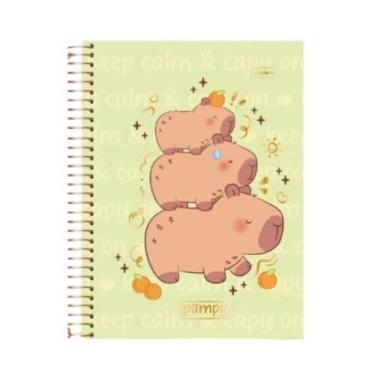 Imagem de Caderno Universitário Grande 10 Matérias Pampy Capivara Cadersil - Coleção 2026 Fofa 160 Folhas 19,9X27cm (Verde)