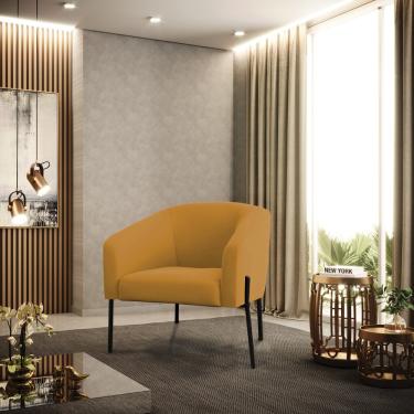 Imagem de Poltrona Sala Decorativa Stella Pé de Aço Preto Veludo Mostarda D03 - D'Rossi