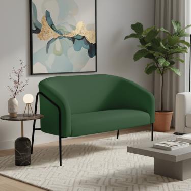 Imagem de Sofá 2 Lugares Namoradeira Stella Base Industrial Alta Preta Veludo Verde D03 - D'Rossi