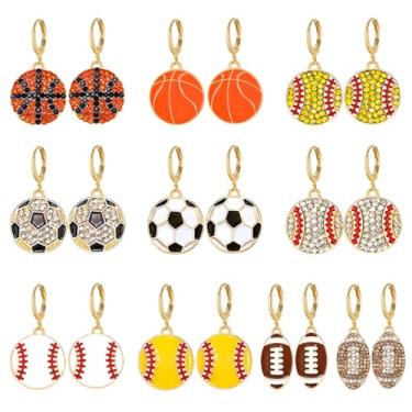 Imagem de 9 pares de brincos de basquete e futebol para mulheres, moda com strass, para o dia do jogo, brincos, divertidos, para fãs de esportes, joias, presentes, Medium, Metal, Zircônia cúbica