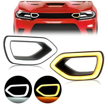 Imagem de HECASA Luzes de grade LED compatíveis com Dodge Charger SRT/Scat Pack Daytona SXT e R/T 2015-2022 Luzes brancas e amarelas para DRL fumê lado esquerdo e direito