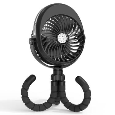 Imagem de COMLIFE Ventilador de carrinho de bebê Misting, ventilador portátil giratório de 270° e 360°, ventilador USB operado por bateria, ventilador de nebulização portátil, com clipe de tripé flexível no