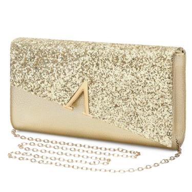 Imagem de BVEOGMRO Bolsa feminina para noite, formal, clutch com glitter, bolsas transversais para festa de casamento, formatura, Dourado