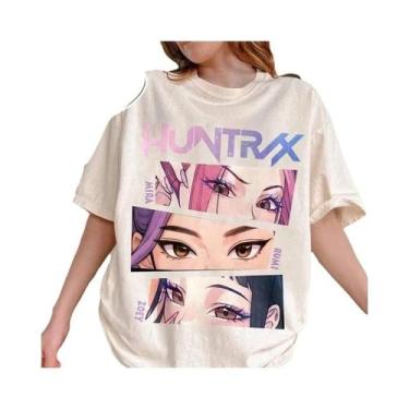 Imagem de Camiseta O-Neck Y2K Retro Lavada Kpop Demon Hunters Huntrix 2025, Para