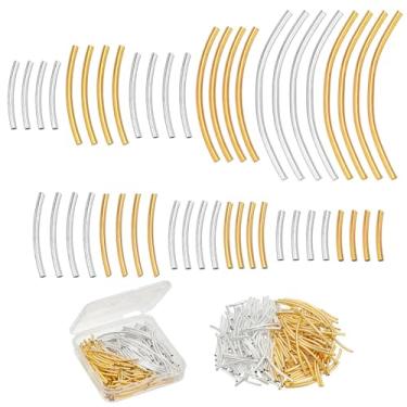 Imagem de PH PandaHall 260 peças, 6 tamanhos, contas de tubo curvadas de latão, contas de macarrão, contas douradas, prata, espaçador, miçanga, conector de contas de metal liso para pulseira de bênção, colar