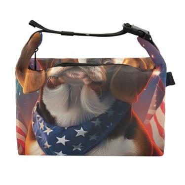 Imagem de TSENQUE Lancheira personalizada com bandeira americana de cachorro beagle para mulheres rosa linda lancheira para trabalho bolsa térmica térmica para trabalho