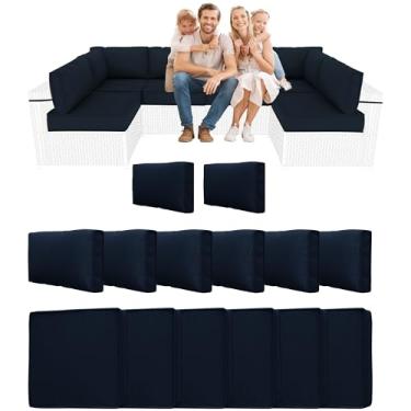 Imagem de YQNUCO Almofadas seccionais externas de 14 peças, substituição de almofadas de sofá resistentes à água, almofadas de espuma de alta densidade para móveis de pátio de 10 cm, serve para conjunto de