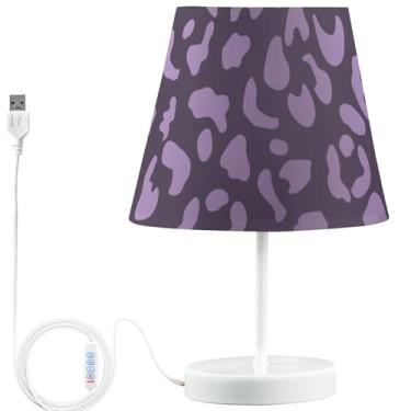 Imagem de TSENQUE Candeeiro de mesa moderno personalizado com estampa animal, lâmpadas de cabeceira USB para mesinhas noturnas, lâmpada LED regulável que muda de cor para quarto, leopardo roxo